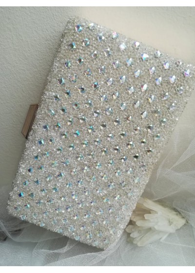 Чанта с кристали Сваровски в цвят шампанско за сватба и бал